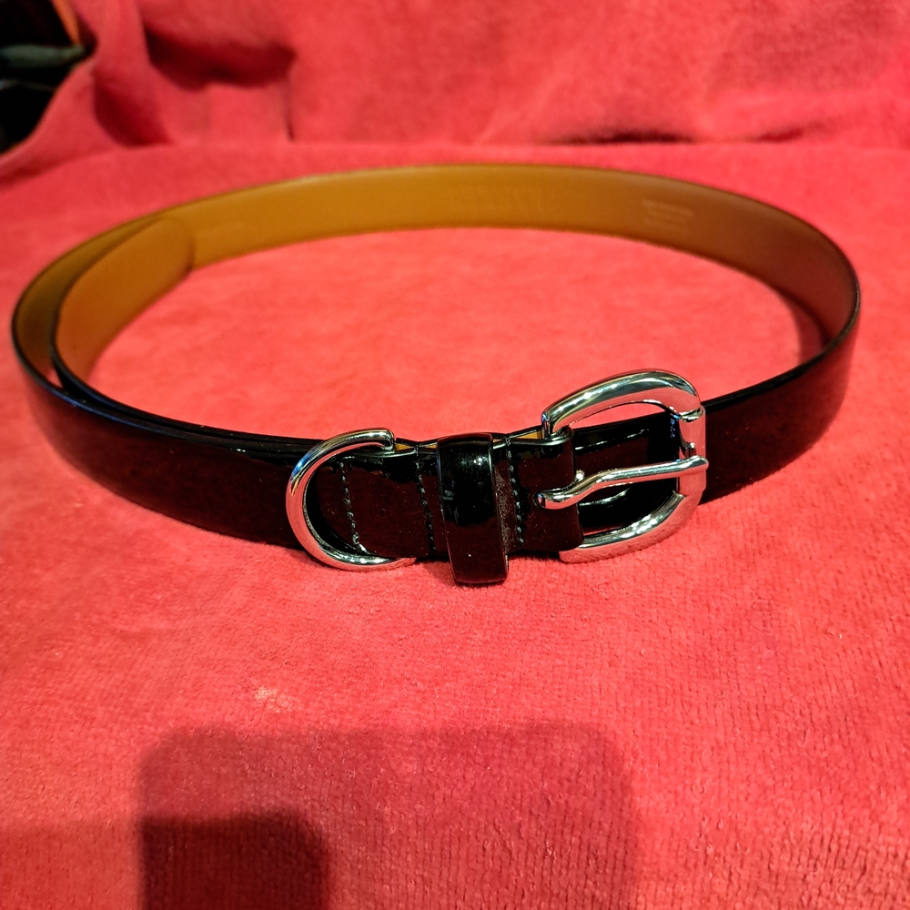 Lauren Ralph Lauren Black and Tan Belt with Silver Buckle